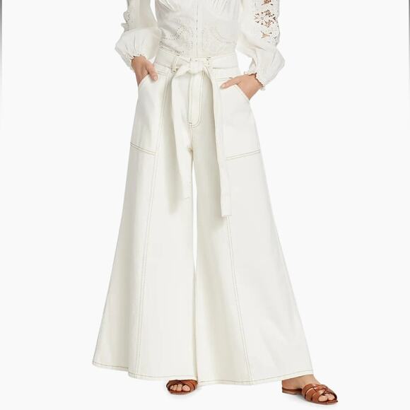 Farm Rio Belted Wide-Leg Twill Pants M - Picture 3 of 11